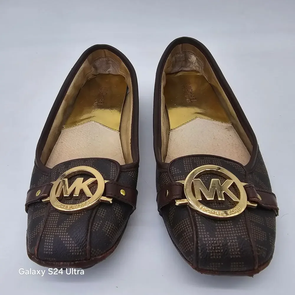Michael Kors Logo Flats Brown Canvas Monogram Moccasin Ballet Women's 9.5M